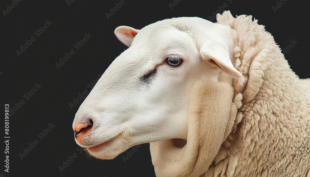 Obraz premium sheep close up head on black background 