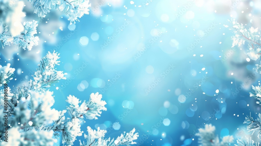 A clear blue background adorned with precise snowflake images, subtly blurred for added depth A clear blue background adorned with precise snowflake images, subtly blurred for added depth