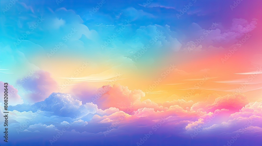 Vibrant rainbow gradient background with soft clouds and blue sky Vibrant rainbow gradient background with soft clouds and blue sky