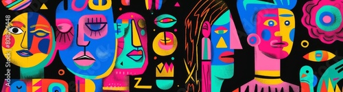 Colorful Abstract Fine Art Portraits. Abstract art, colorful poster, pop painting with silhouettes, faces