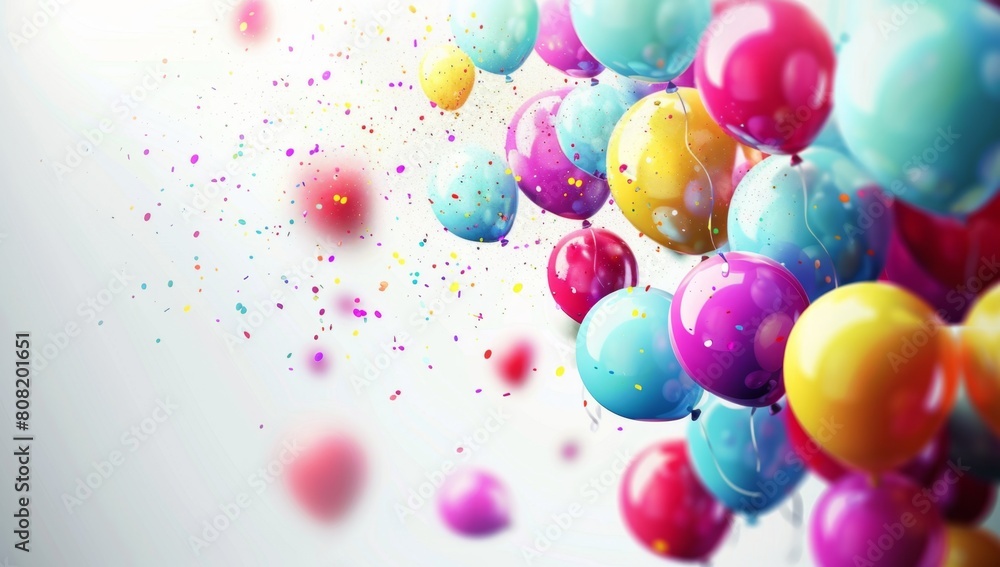 Colorful balloons flying on a white background Birthday party decoration with bright colors Generative AI Colorful balloons flying on a white background Birthday party decoration with bright colors Generative AI