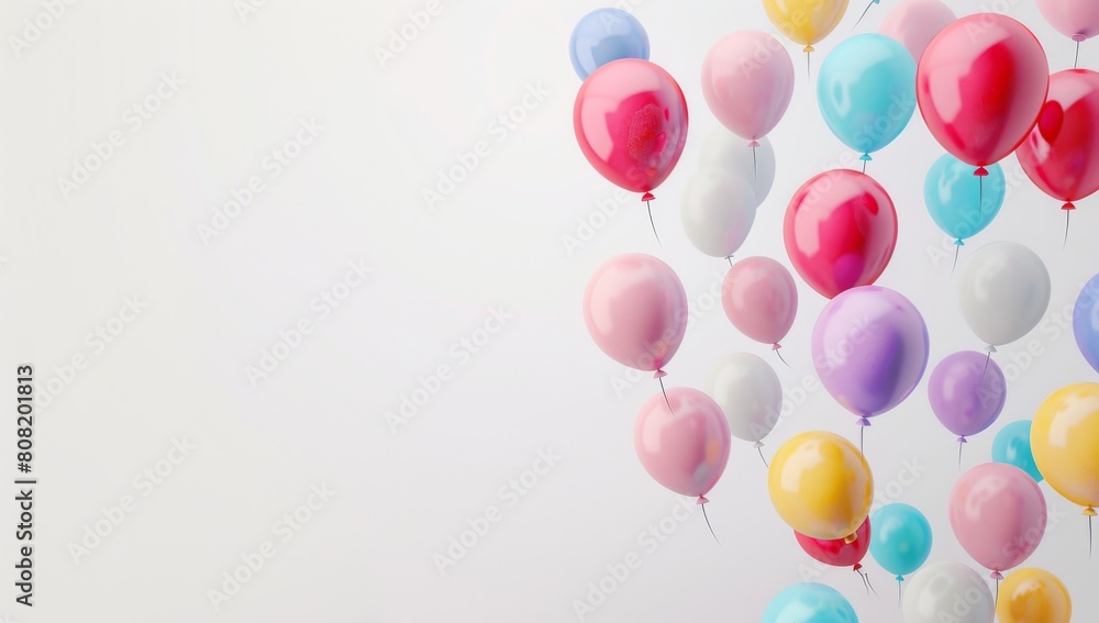 Colorful balloons flying in the air on a white background A happy birthday concept Generative AI Colorful balloons flying in the air on a white background A happy birthday concept Generative AI
