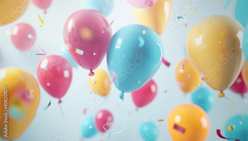 Colorful balloons flying on a white background Birthday party decoration with bright colors and colorful balloons Generative AI