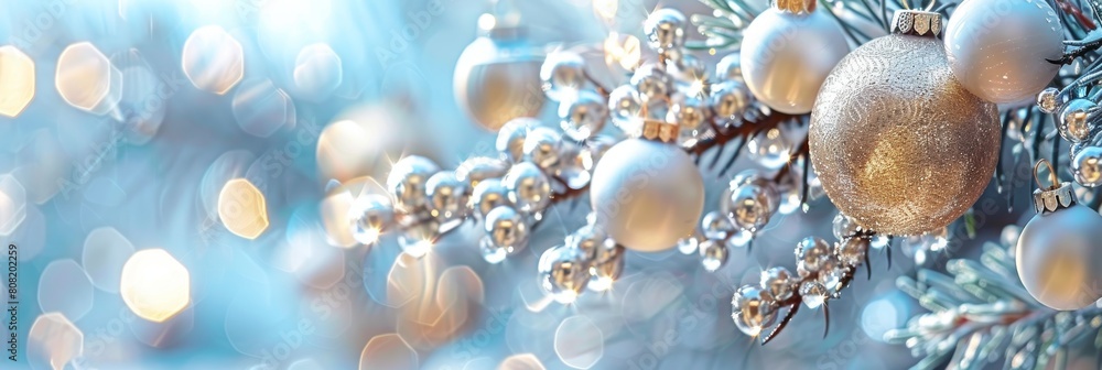 Fototapeta premium Close-Up of a Christmas Tree With Ornaments