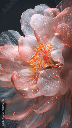 close-up of a flower with glowing edges and particles. photo