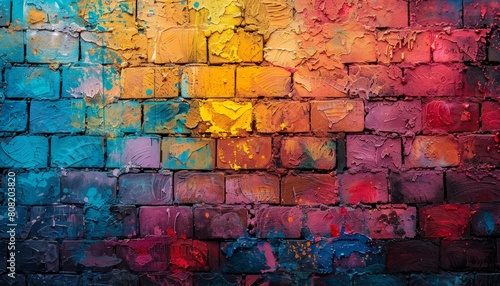 A colorful brick wall with a splash of paint on it by AI generated image © chartchai