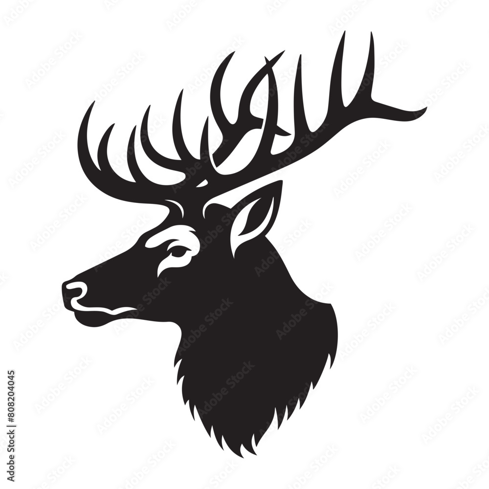 Naklejka premium Black and White Elk Vector Silhouettes - Elk Silhouette