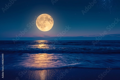 full moon rising over the ocean