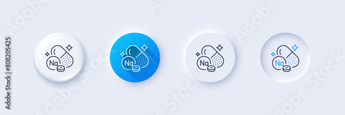 Sodium mineral line icon. Neumorphic, Blue gradient, 3d pin buttons. Chemical element Na sign. Capsule or pill symbol. Line icons. Neumorphic buttons with outline signs. Vector