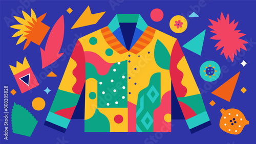 A showcase of bold and playful prints created from discarded fabrics and challenging the idea that sustainable fashion is boring and limited in design. Vector illustration