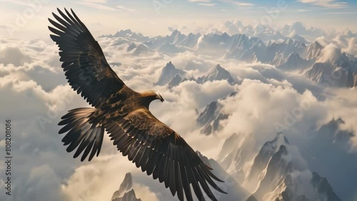 close up view of eagle bird above clouds photo