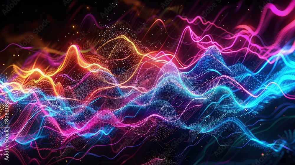 A n abstract visualization of binary code flow with colorful waves 