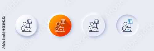 Floor lamp line icon. Neumorphic, Orange gradient, 3d pin buttons. Home light sign. Interior illuminate symbol. Line icons. Neumorphic buttons with outline signs. Vector