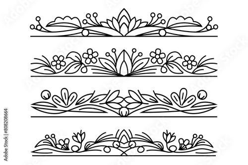 Abstract floral borders, line art frames. Flourish botanical decorative ornate, ornamental borders, dividers. photo