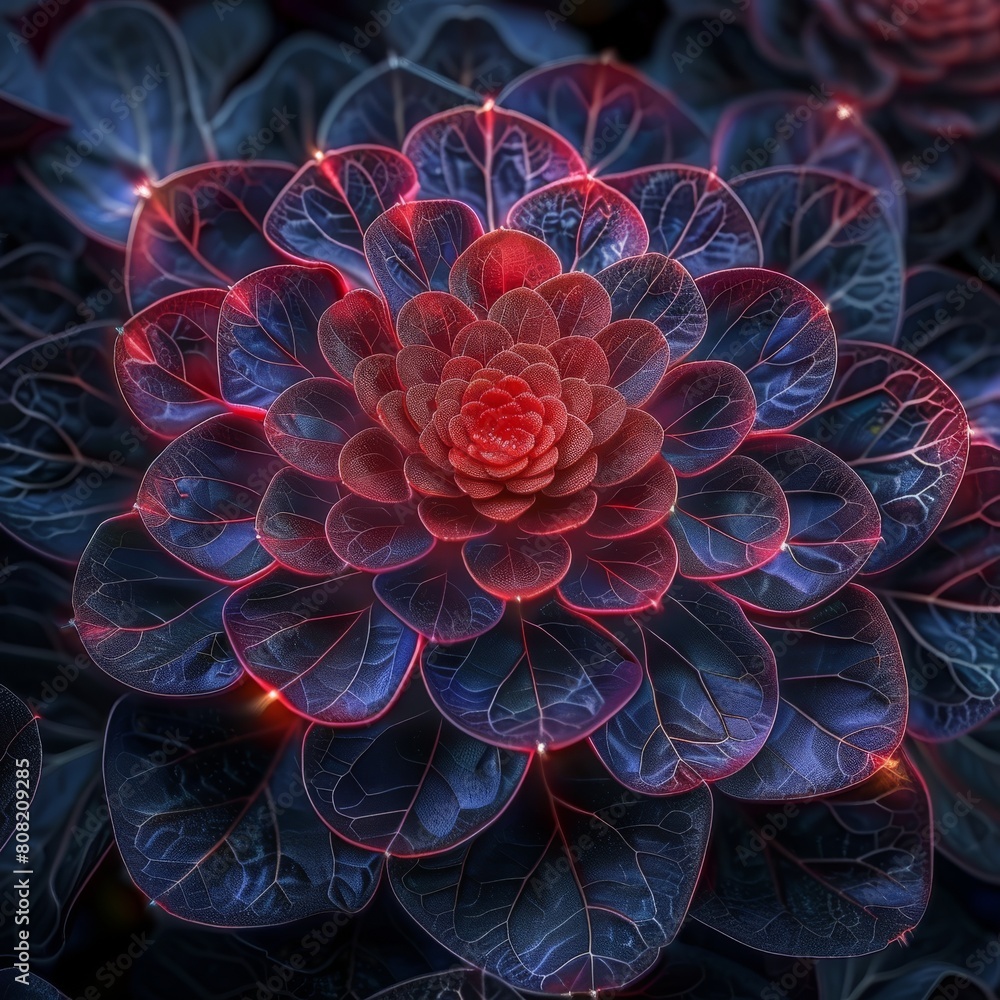Red and Blue Flower Surrounded by Leaves Red and Blue Flower Surrounded by Leaves