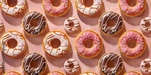 Seamless Pattern of Donuts Background, Background with Seamless Pattern of Donuts - Ai Generated
