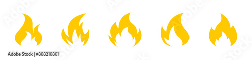 Fire vector icon set. Flame yellow icons collection.