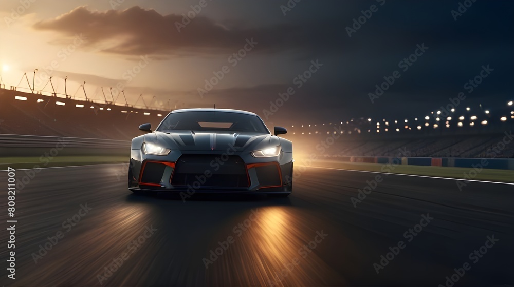 Dynamic 3D Rendering: Sport Car Racing on Motion Blur Race Track, car race, sports car, motorsports, automotive industry, fast cars