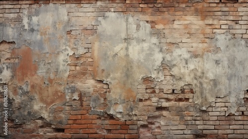 A weathered brick wall with peeling paint and visible texture  showcasing the passage of time and history