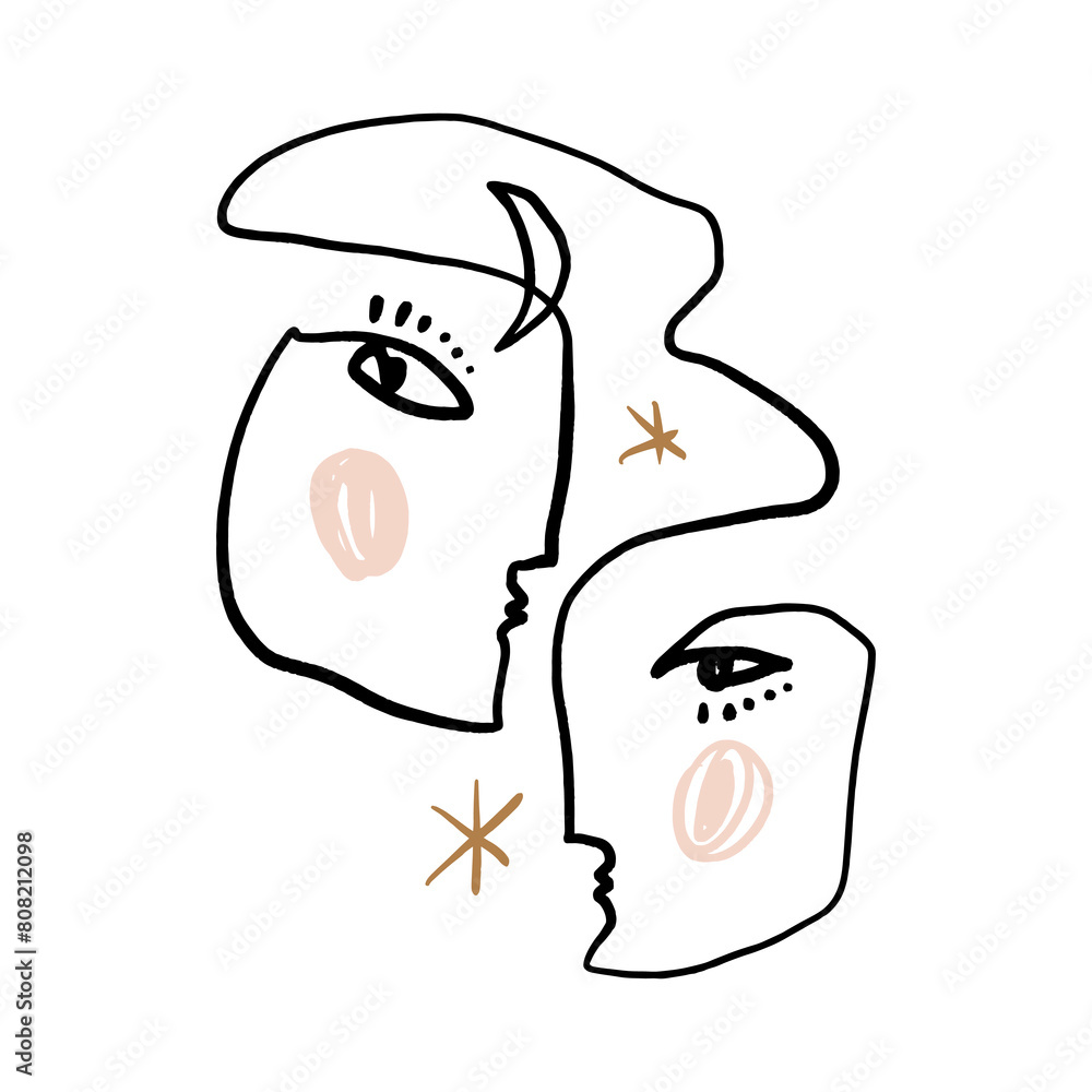 Modern abstract minimalistic continuous face portrait. Linear ink brush. Line art current contemporary continuous cubism painting. Fashion style black and white abstraction poster. Vector illustration Modern abstract minimalistic continuous face portrait. Linear ink brush. Line art current contemporary continuous cubism painting. Fashion style black and white abstraction poster. Vector illustration
