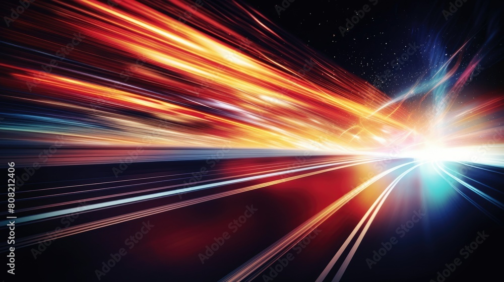 A blurred highway at night, with streaks of light from passing cars creating dynamic lines A blurred highway at night, with streaks of light from passing cars creating dynamic lines