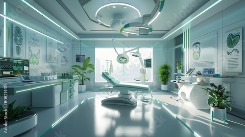 Clean high-tech surgical suite ready for procedures. Medical devices background.