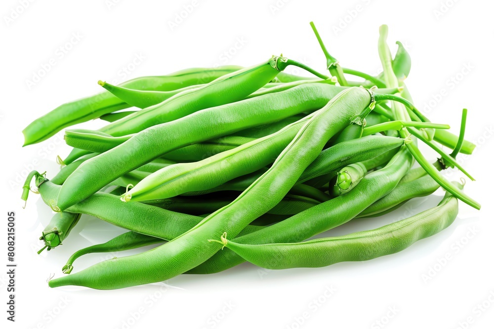 A bunch of fresh green beans, isolated on a white background A bunch of fresh green beans, isolated on a white background