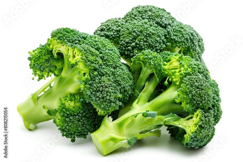 A vibrant image of a head of broccoli with fresh green florets, isolated on a white background photo