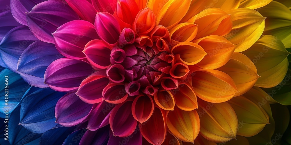 Rainbow Colored Flower on Black Background
