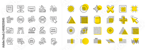 Social media propaganda, Newspaper, Conspiracy of truth. Design shape elements. Fake news line icons. Wrong facts, Fake information, False loudspeaker outline icons. Vector