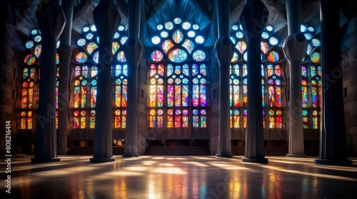 Magnificent stained glass in Roman temple casts colorful light patterns