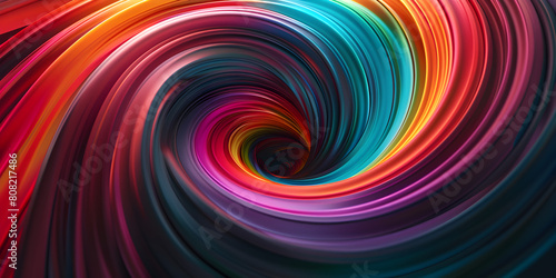 Colorful Swirling radial vortex background  A bright spiral of light is shown with a black background.