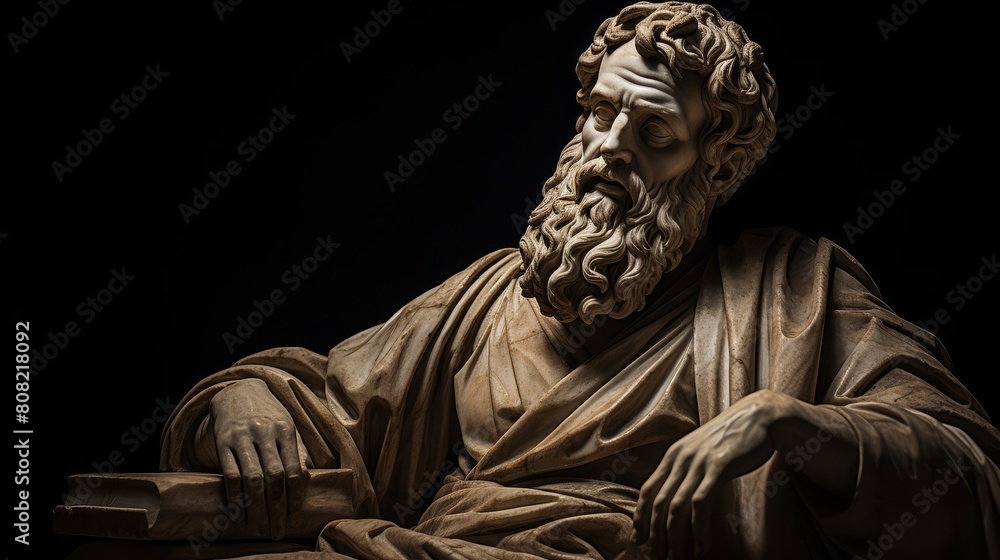 Sculpture of wise oracle with mysterious gaze and symbolic elements Sculpture of wise oracle with mysterious gaze and symbolic elements