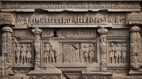 Relief carving showcasing Roman temple facade details photo