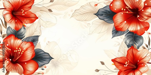 Red Floral Background With Leaves