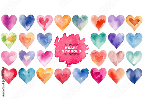 Watercolor painted style - heart symbols clipart isolated on transparent background. Created using Generative AI.