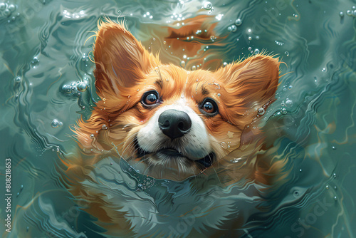 dog in the pool © DemYanOff