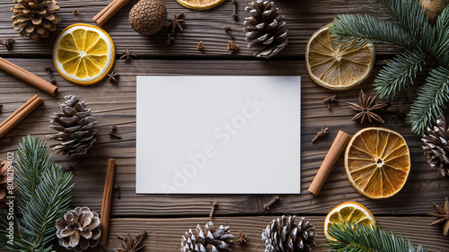 A white card with a blank space sits on a table with a variety of dried fruit