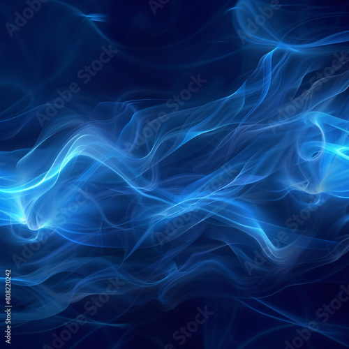 Abstract blue smoke waves flowing on a dark background
