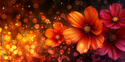 Three Red Flowers on Black and Yellow Background