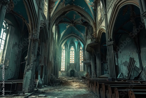 Weathered Abandoned gothic castle church. Ruin scary. Generate Ai © anatolir