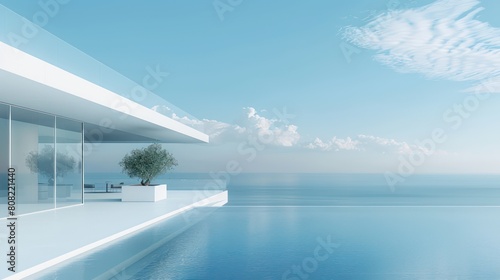 white apartment with a blue sky, clean and simple designs © BALLERY ART
