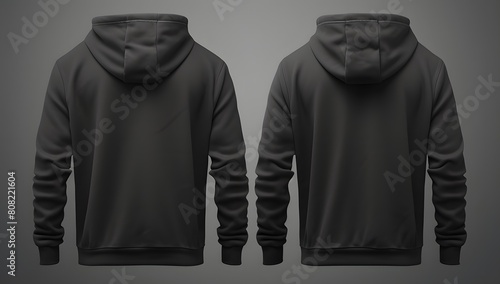 Blank black hoodie template Hoodie sweatshirt long sleeve with clipping path
 photo