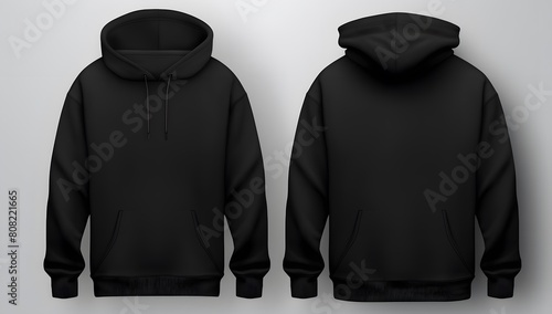 Blank black hoodie template Hoodie sweatshirt long sleeve with clipping path
 photo