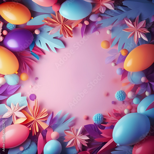frame of balloons  abstract background with flowers  blank copy space  graphic design illustration wallpaper  template for advertisement 