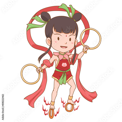 Cartoon character of Nezha, Chinese god of protection.
