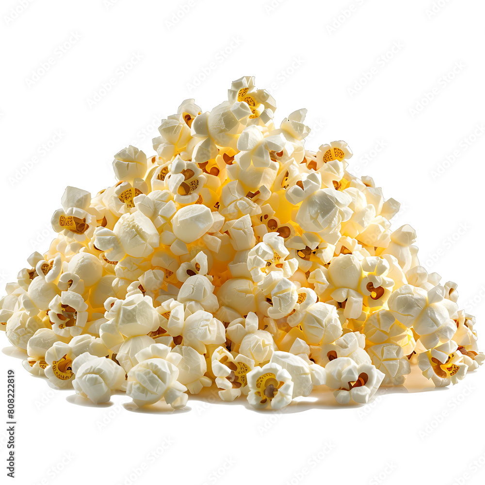  piles of popcorn isolated on white background