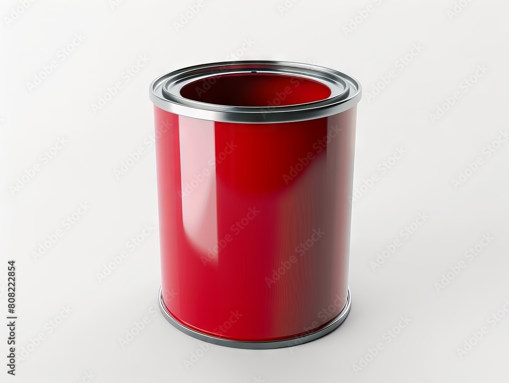 A red paint can on a white background.
