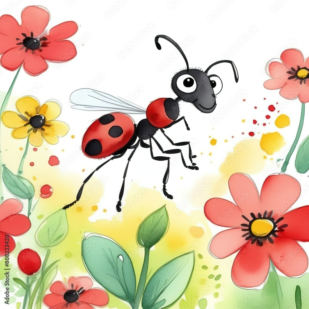 Ladybug on flower in garden, pollinating plant in nature Ladybug on flower in garden, pollinating plant in nature