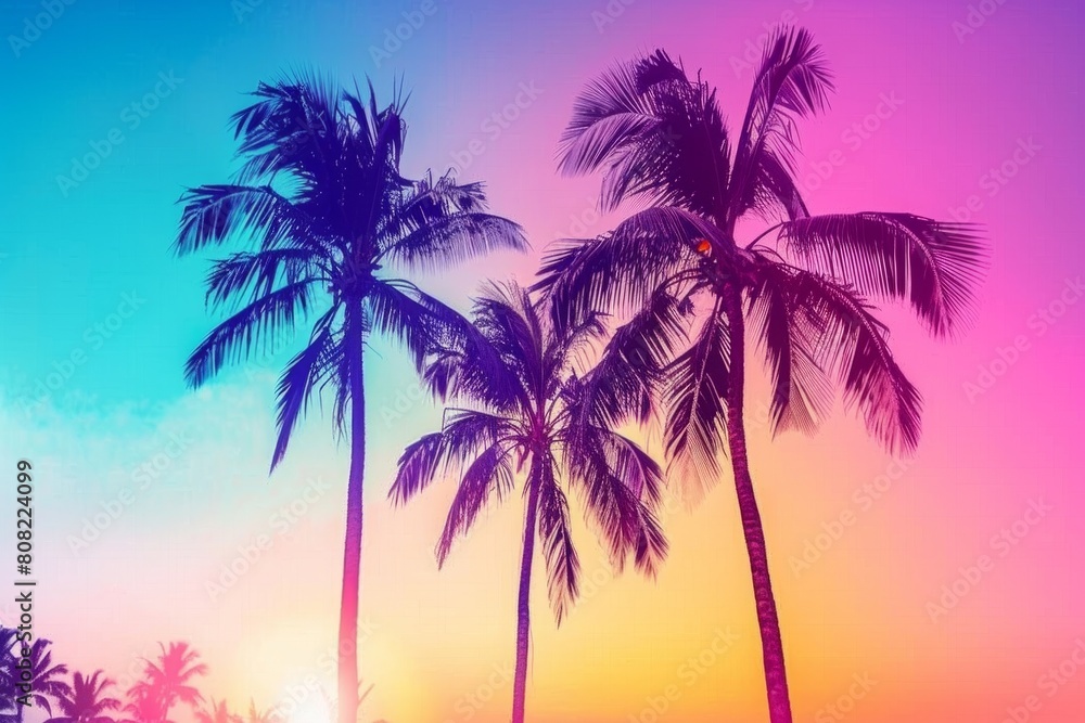 Tropical palms against gradient sunset Tropical palms against gradient sunset